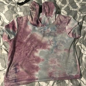 Hooded tie dye crop top blue gray and purple size Large in kids brand is Sweet